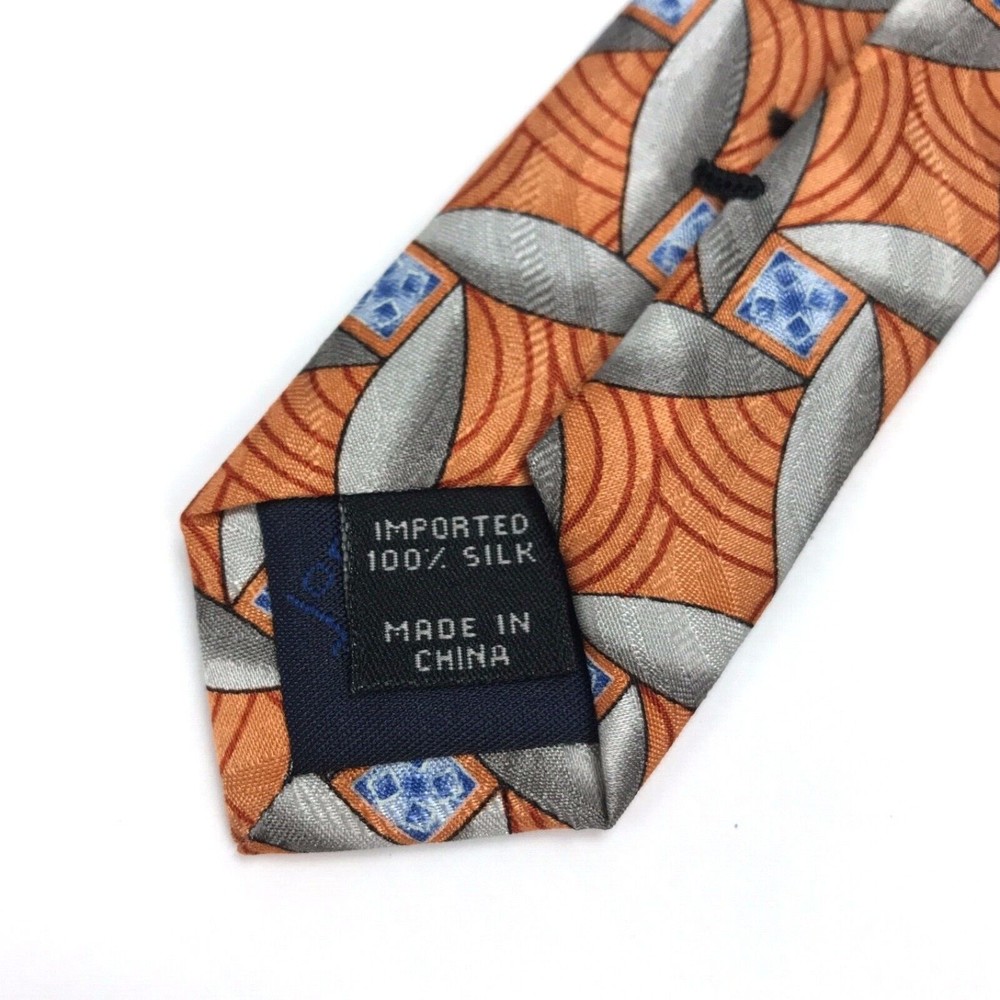Jos A Bank Tie 100% Silk Geometric Orange Blue Gray Business Men's Necktie 58" - Picture 9 of 11